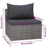 7 Piece Garden Lounge Set with Cushions Poly Rattan Grey