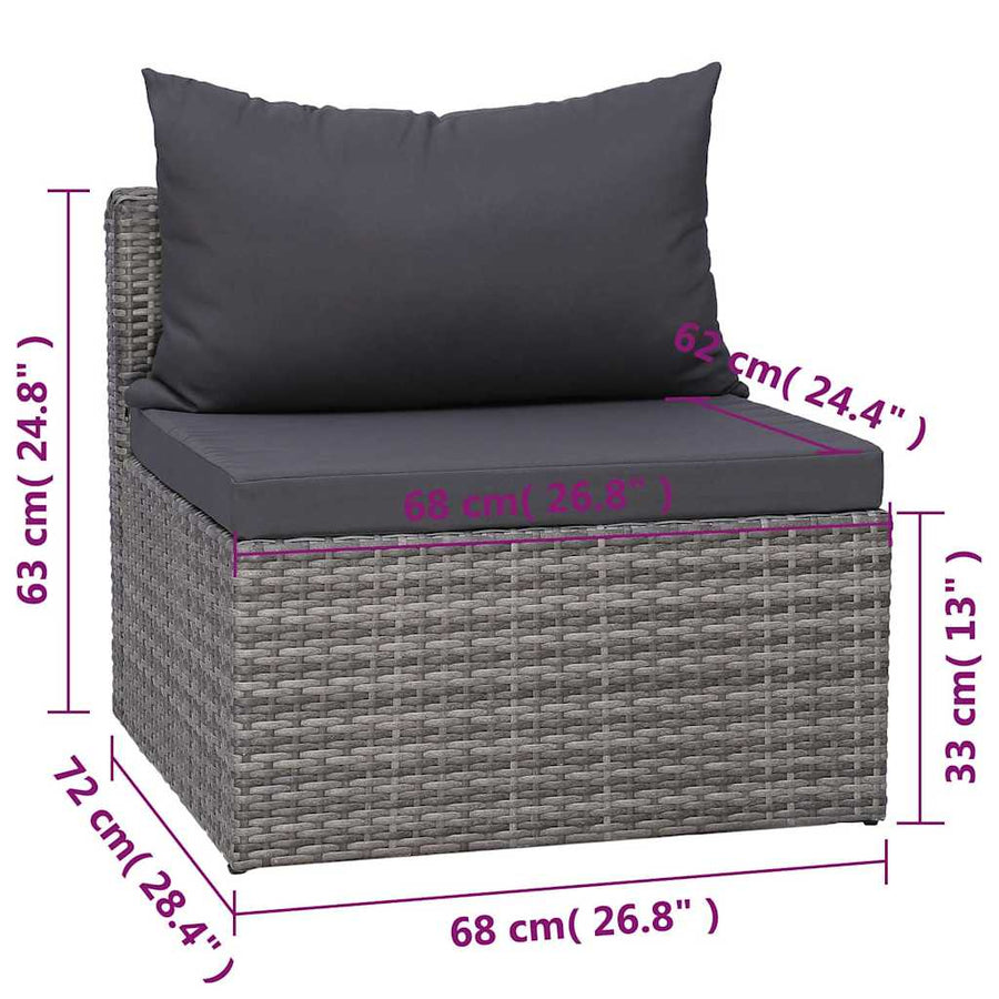 8 Piece Garden Lounge Set with Cushions Poly Rattan Grey