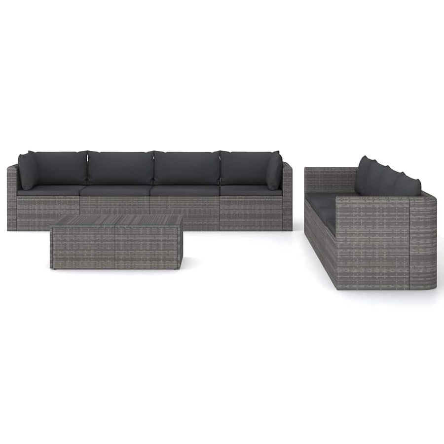 9 Piece Garden Lounge Set with Cushions Poly Rattan Grey