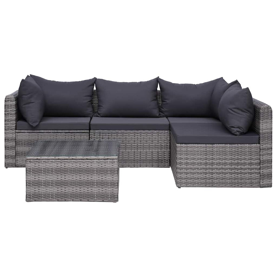 9 Piece Garden Lounge Set with Cushions Poly Rattan Grey