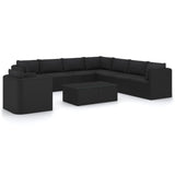 10 Piece Garden Lounge Set with Cushions Poly Rattan Black - Front View