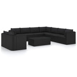 11 Piece Garden Lounge Set with Cushions Poly Rattan Black - Front View