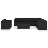 11 Piece Garden Lounge Set with Cushions Poly Rattan Black - Side View