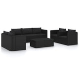 9 Piece Garden Lounge Set with Cushions Poly Rattan Black - Front View