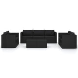9 Piece Garden Lounge Set with Cushions Poly Rattan Black