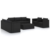 10 Piece Garden Lounge Set with Cushions Poly Rattan Black - Front View