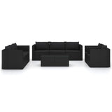 10 Piece Garden Lounge Set with Cushions Poly Rattan Black