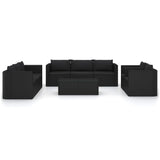 10 Piece Garden Lounge Set with Cushions Poly Rattan Black - Side View