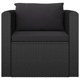 7 Piece Garden Lounge Set with Cushions Poly Rattan Black - Close-Up Angle