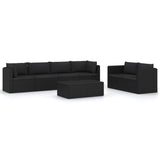 7 Piece Garden Lounge Set with Cushions Poly Rattan Black - Front View