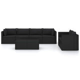 7 Piece Garden Lounge Set with Cushions Poly Rattan Black