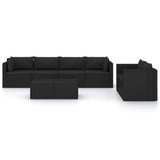 7 Piece Garden Lounge Set with Cushions Poly Rattan Black - Side View