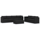 8 Piece Garden Lounge Set with Cushions Poly Rattan Black - Front View