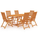 7 Piece Garden Dining Set Solid Teak Wood - Front View