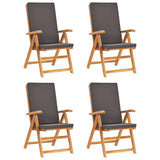 5 Piece Garden Dining Set with Grey Cushions Solid Teak Wood