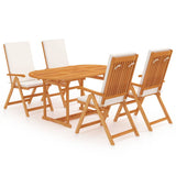 5 Piece Garden Dining Set with Cushions Solid Teak Wood
