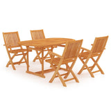 5 Piece Garden Dining Set Solid Teak Wood - Front View