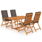 5 Piece Garden Dining Set with Grey Cushions Solid Teak Wood