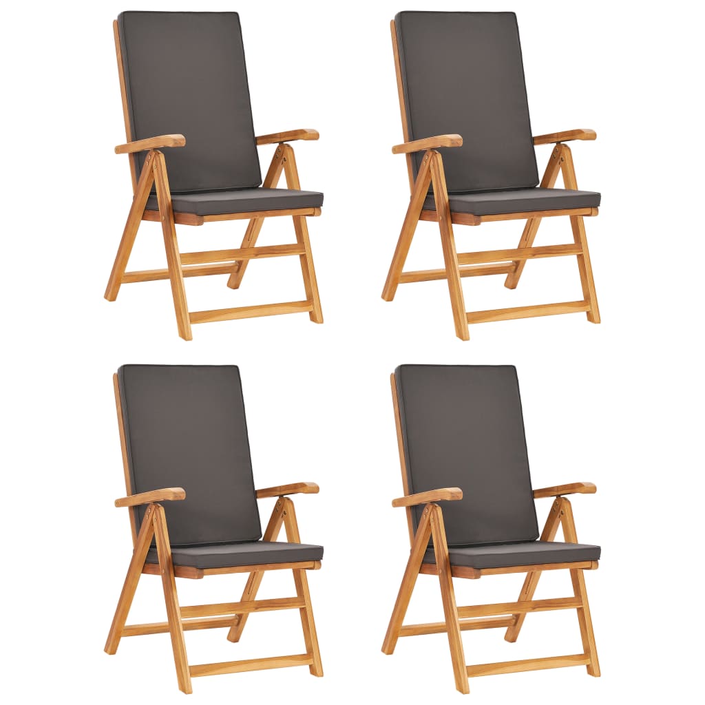 5 Piece Garden Dining Set with Grey Cushions Solid Teak Wood