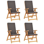 5 Piece Garden Dining Set with Grey Cushions Solid Teak Wood