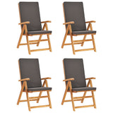 5 Piece Garden Dining Set with Grey Cushions Solid Teak Wood - Close-Up Angle