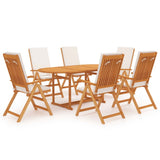 7 Piece Garden Dining Set with Cushions Solid Teak Wood - Front View