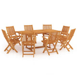 9 Piece Garden Dining Set Solid Teak Wood - Front View