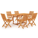 7 Piece Garden Dining Set Solid Teak Wood - Front View