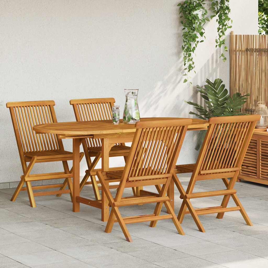 5 Piece Garden Dining Set Solid Teak Wood