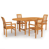 5 Piece Garden Dining Set Solid Teak Wood - Front View