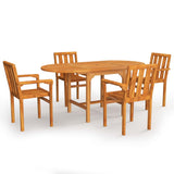 5 Piece Garden Dining Set Solid Teak Wood - Front View