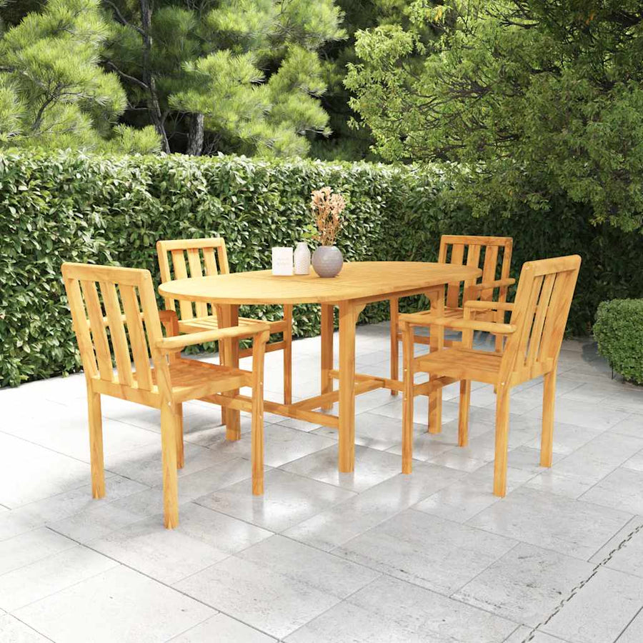 5 Piece Garden Dining Set Solid Teak Wood