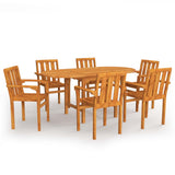 7 Piece Garden Dining Set Solid Teak Wood - Front View