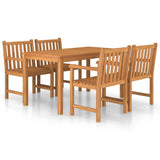 5 Piece Garden Dining Set 140x80 cm Solid Teak Wood - Front View
