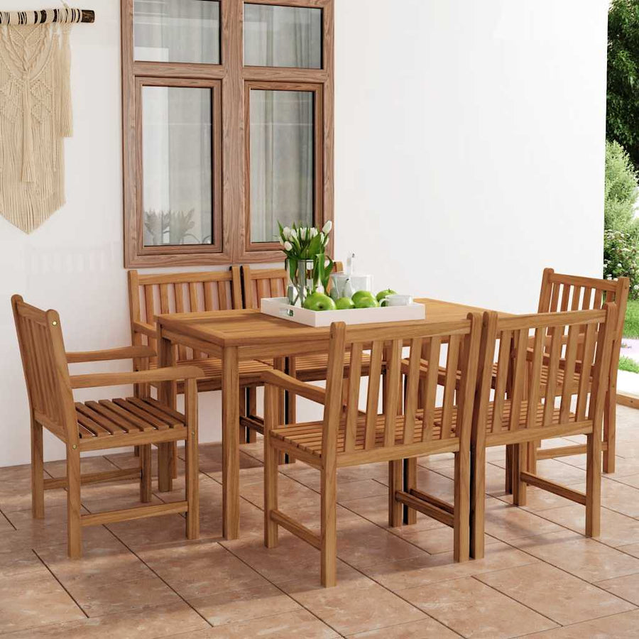 7 Piece Garden Dining Set 140x80 cm Solid Teak Wood