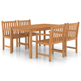 5 Piece Garden Dining Set 150x90 cm Solid Teak Wood