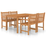 5 Piece Garden Dining Set 150x90 cm Solid Teak Wood - Front View