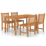 5 Piece Garden Dining Set 160x80 cm Solid Teak Wood - Front View