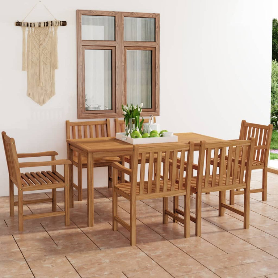 7 Piece Garden Dining Set 160x80 cm Solid Teak Wood