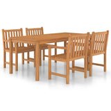 5 Piece Garden Dining Set 180x90 cm Solid Teak Wood - Front View