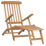 Garden Deck Chairs with Footrests and Table Solid Teak Wood - Front View