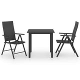 3 Piece Garden Dining Set Black - Front View