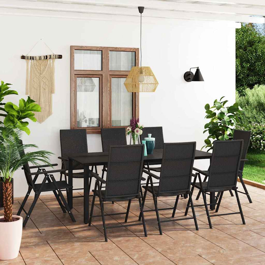 9 Piece Garden Dining Set Black