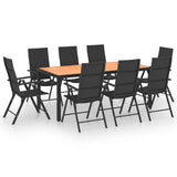 9 Piece Garden Dining Set Black and Brown - Front View