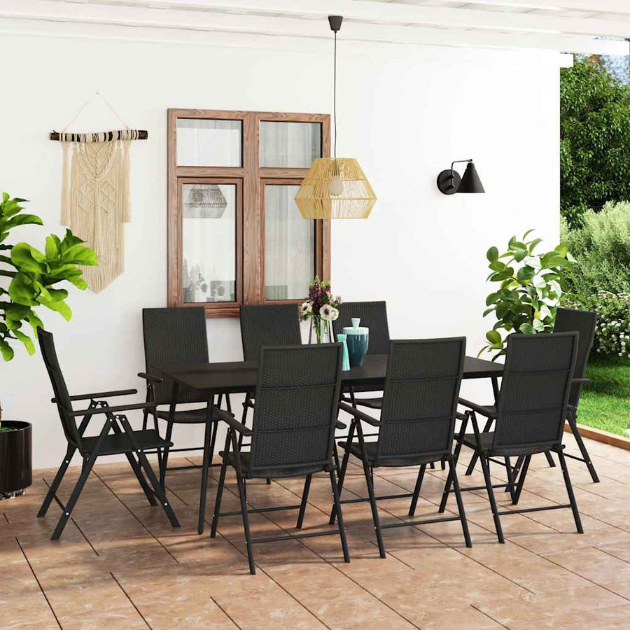 9 Piece Garden Dining Set Black