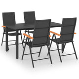 5 Piece Garden Dining Set Black and Brown - Front View