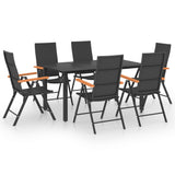 7 Piece Garden Dining Set Black and Brown - Front View