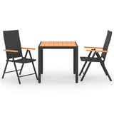 3 Piece Garden Dining Set Black and Brown - Front View