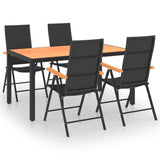 5 Piece Garden Dining Set Black and Brown - Front View