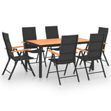 7 Piece Garden Dining Set Black and Brown - Front View